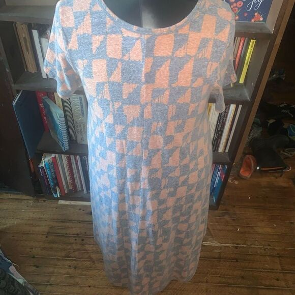 Lularoe orange and denim square triangle L high low dress - Picture 2 of 3